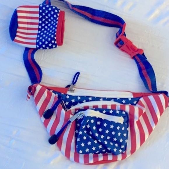 USA American Flag Fanny Pack with Beer Holder - Picture 1 of 4